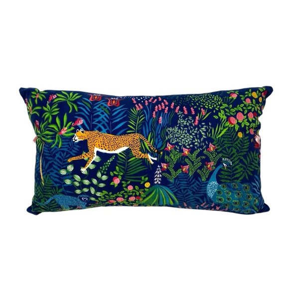 LILLIAN AUGUST Home Feather Filled Blue Leopard & Jungle 13"x23" Pillow HTF Rare - Picture 1 of 5